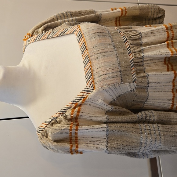 Free People Boho Cottage Praire Striped Peasant Dress Black Tan Size XS - Picture 3 of 12